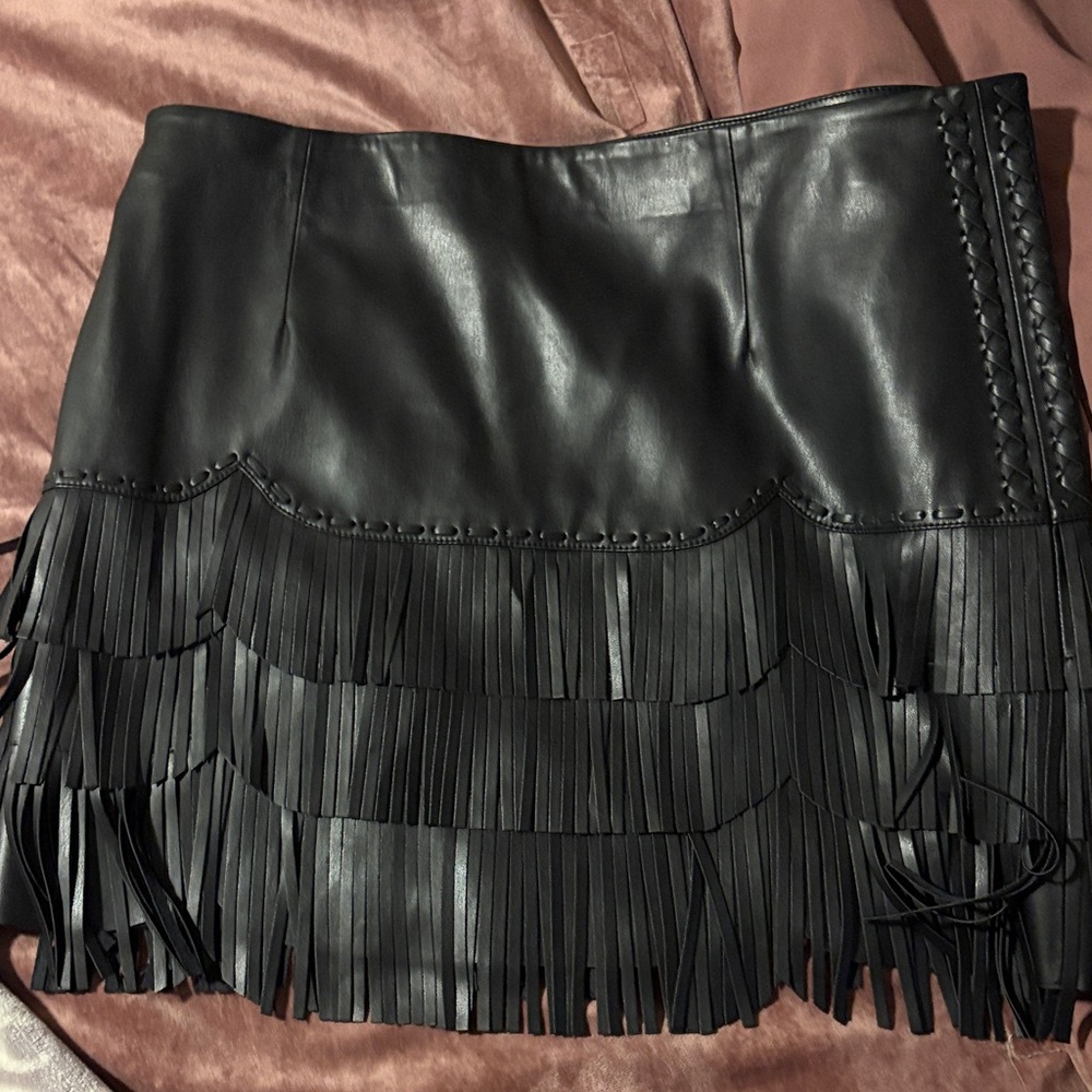 Idyllwind Black Leather Fringe Mini Skirt